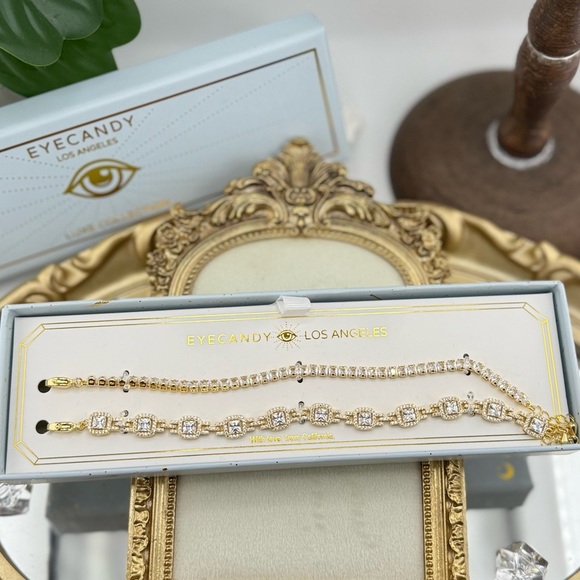 Stunning Crystal Gold-Tone Layered Bracelet Set by Eyecandy Los Angeles - Picture 1 of 4